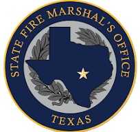 A blue and white logo of the state fire marshal 's office.